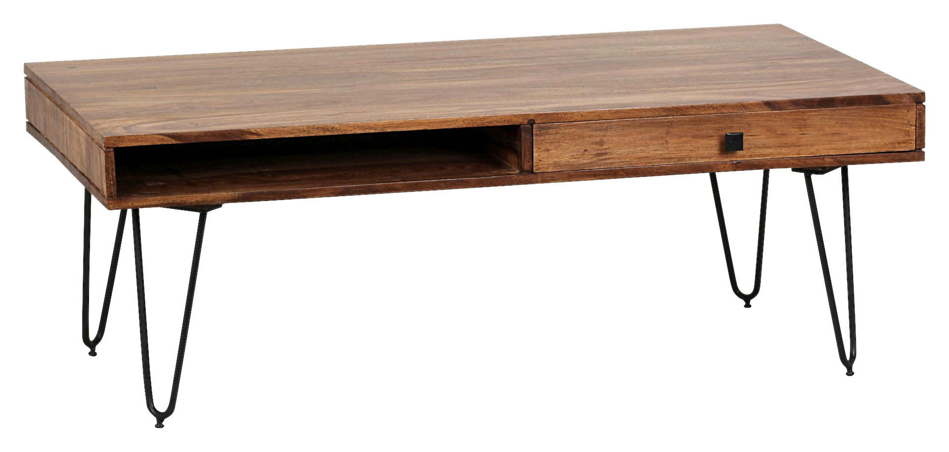 Wohnling Couchtisch natur schwarz Echtholz Metall B/H/T: ca. 110x40x60 cm Couchtisch - natur/schwarz (110,00/40,00/60,00cm) - Wohnling