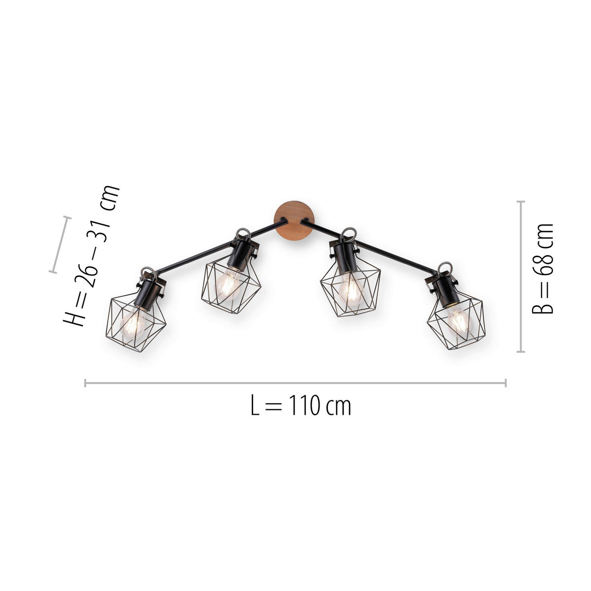 Just Light Spotbalken 15674-78 Metall B/H/L: ca. 68x31x110 cm E27 4 Brennstellen Spotbalken_4flg.Jaro - (110,00/68,00/31,00cm) - Just Light