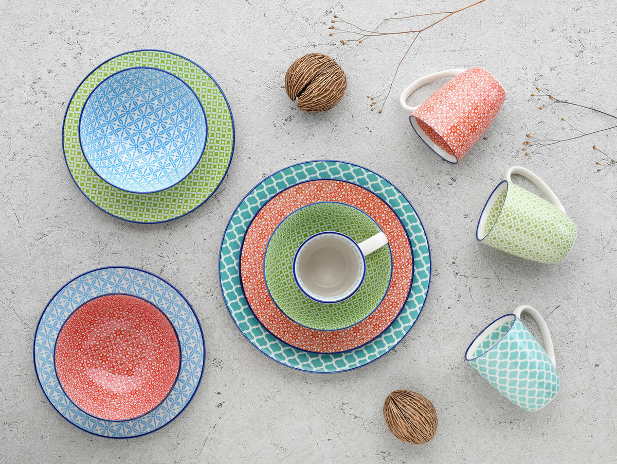 CreaTable Kombiservice Mediterran multicolor Steinzeug 16 tlg. Mediterran - multicolor - CreaTable