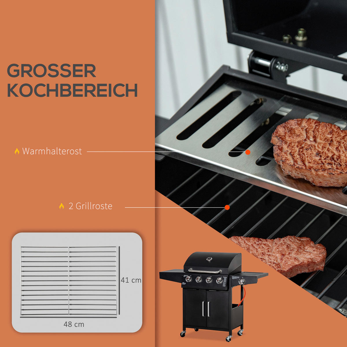 Outsunny Gasgrill Gasgrill - schwarz (132,40/55,00/109,00cm) - Outsunny
