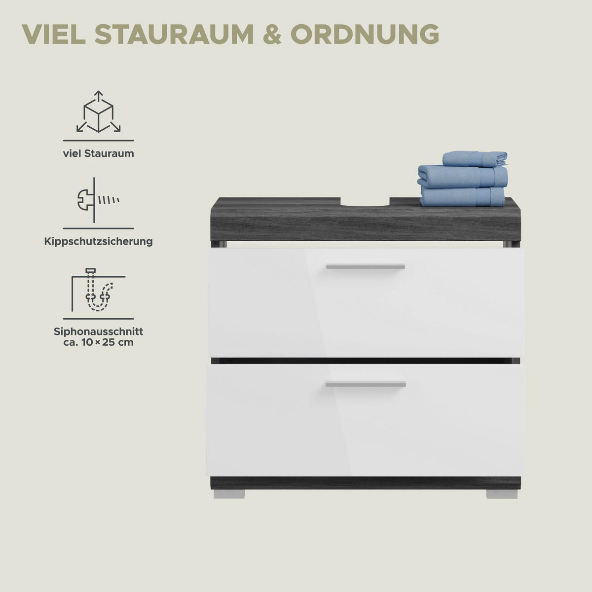 Waschbeckenunterschrank Scout Rauchsilber Nachbildung weiß Hochglanz B/H/T: ca. 60x56x34 cm Scout - weiß (60,00/56,00/34,00cm) - xonox.home