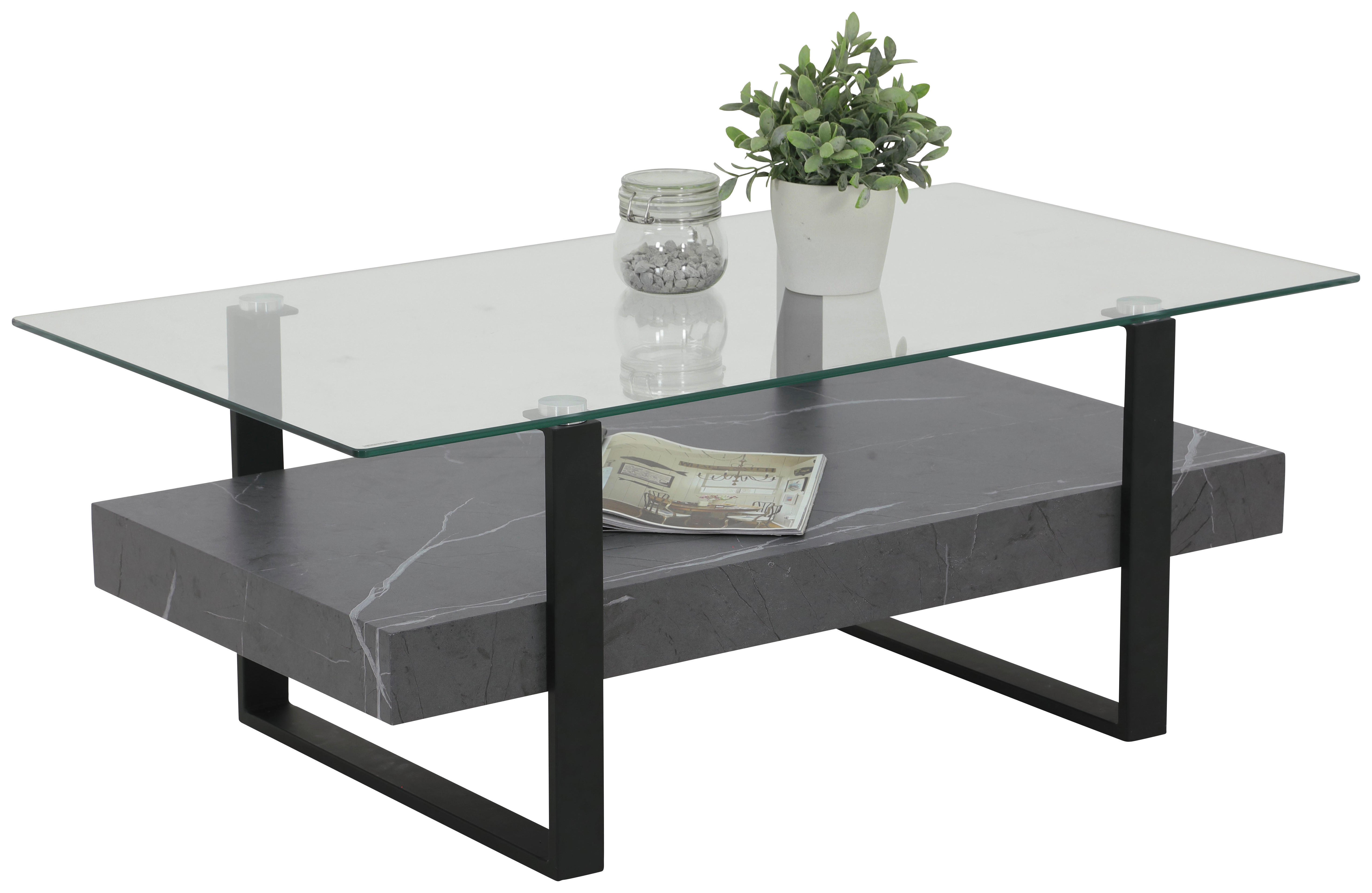 Glascouchtisch Konrad grau Marmor Optik B/H/T: ca. 110x43x60 cm Konrad - klar/schwarz (110,00/43,00/60,00cm)