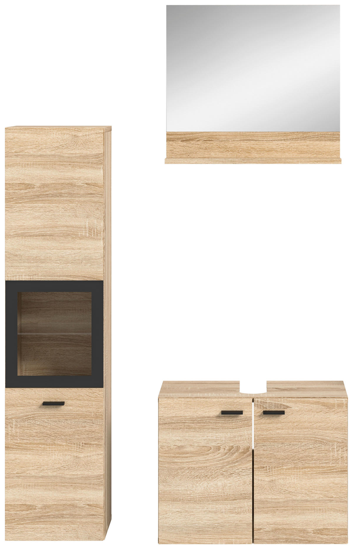 Badezimmer-Set BOSTON Eiche Sonoma Nachbildung schwarz B/H/T: ca. 102x186x33 cm BOSTON - Eiche/schwarz (102,00/186,00/33,00cm) - xonox.home
