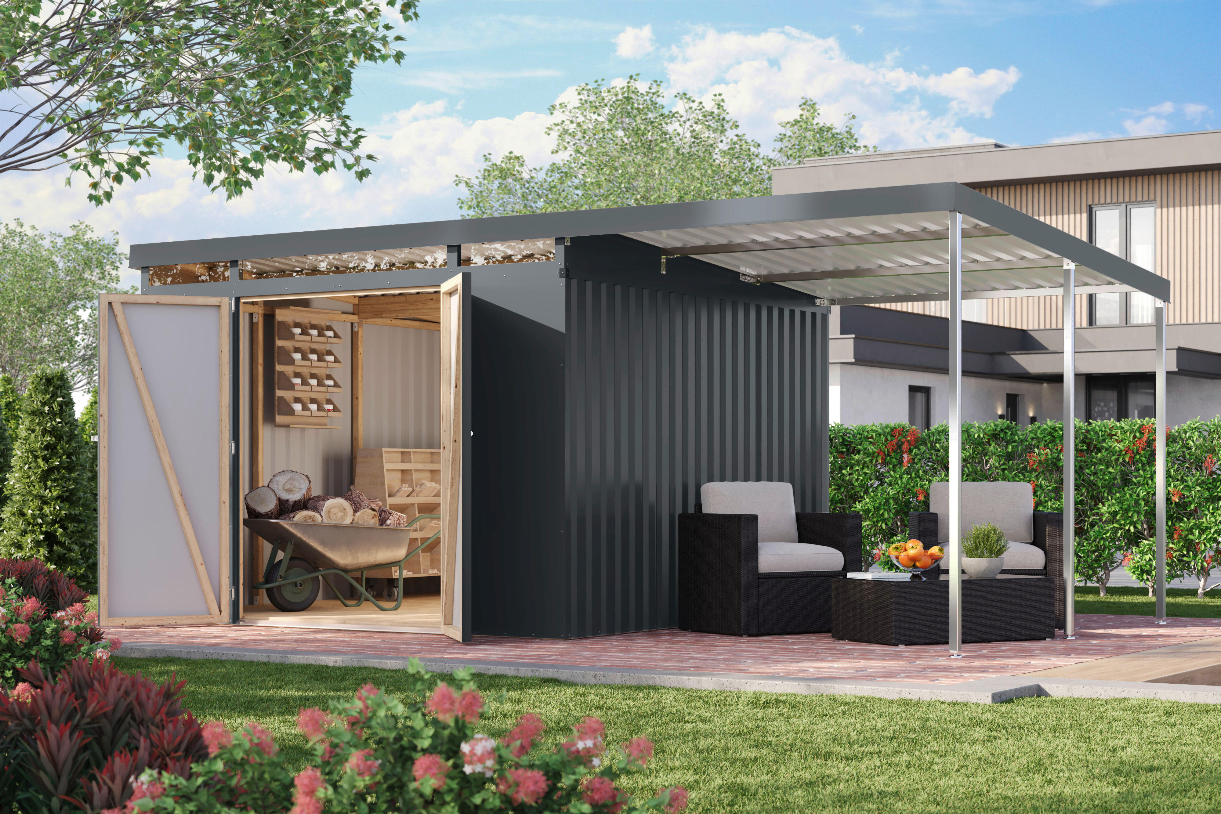 Karibu Gartenhaus Indra 3,5 anthrazit B/H/T: ca. 289x213x289 cm Indra 3,5 - anthrazit (289,00/213,00/289,00cm) - Karibu