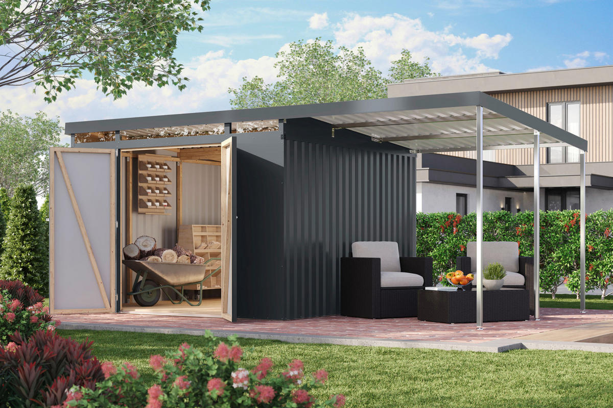 Karibu Gartenhaus Indra 3,5 anthrazit B/H/T: ca. 289x213x289 cm Indra 3,5 - anthrazit (289,00/213,00/289,00cm) - Karibu