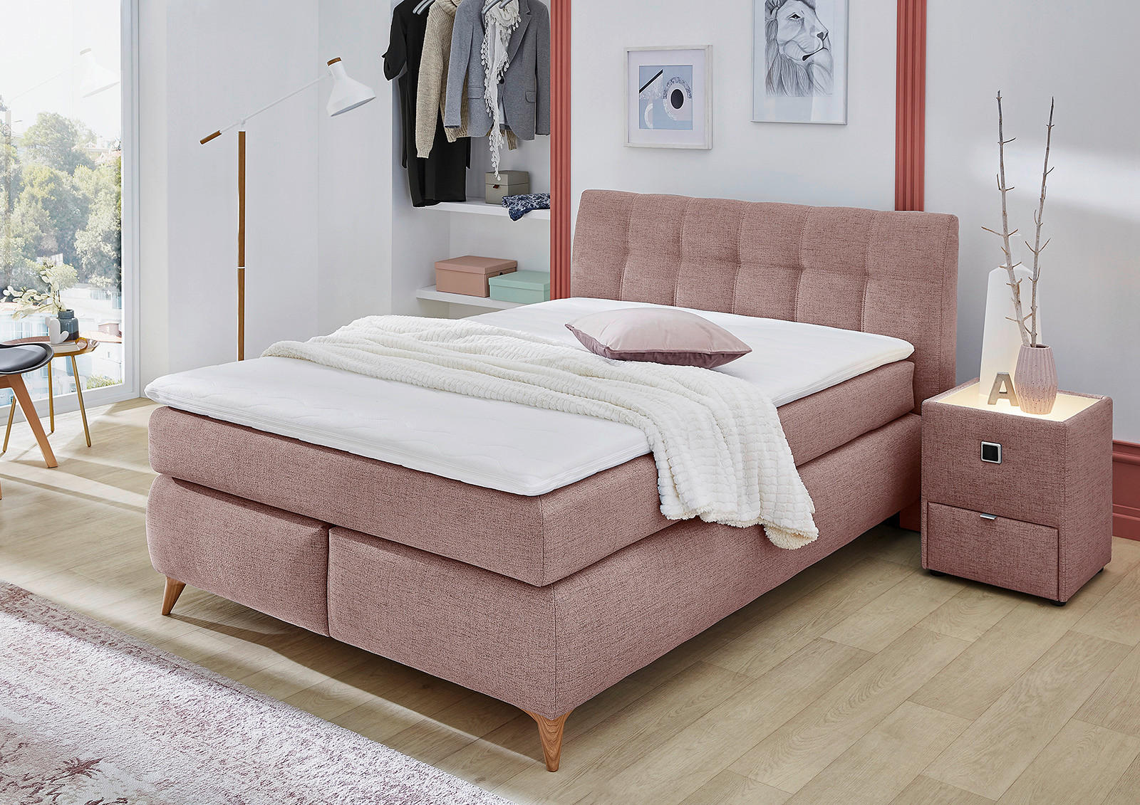 Boxspringbett rosa Feinstruktur Liegefläche B/L: ca. 140x200 cm