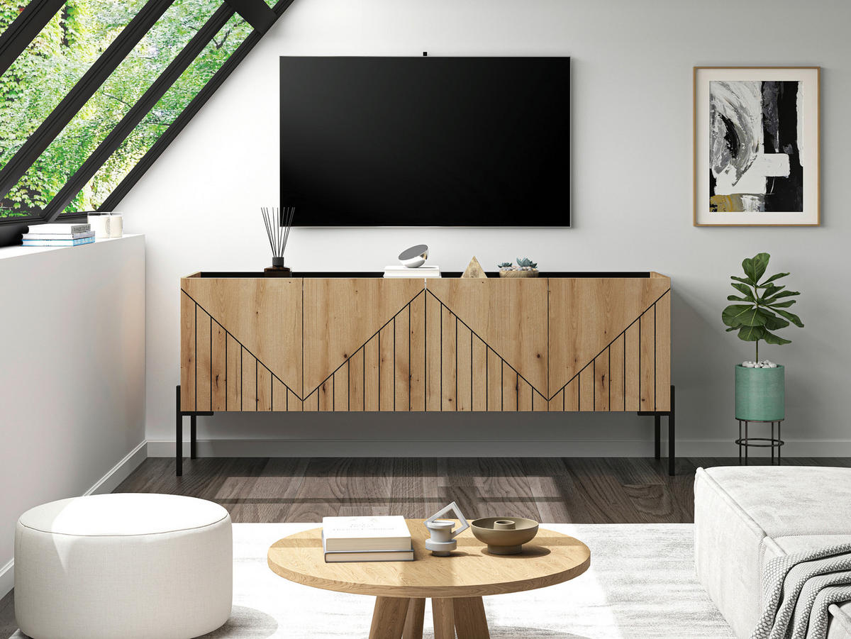 TV-Lowboard Neo Evoke Oak Nachbildung schwarz B/H/T: ca. 153x62x40 cm Neo - schwarz (153,00/62,00/40,00cm) - xonox.home