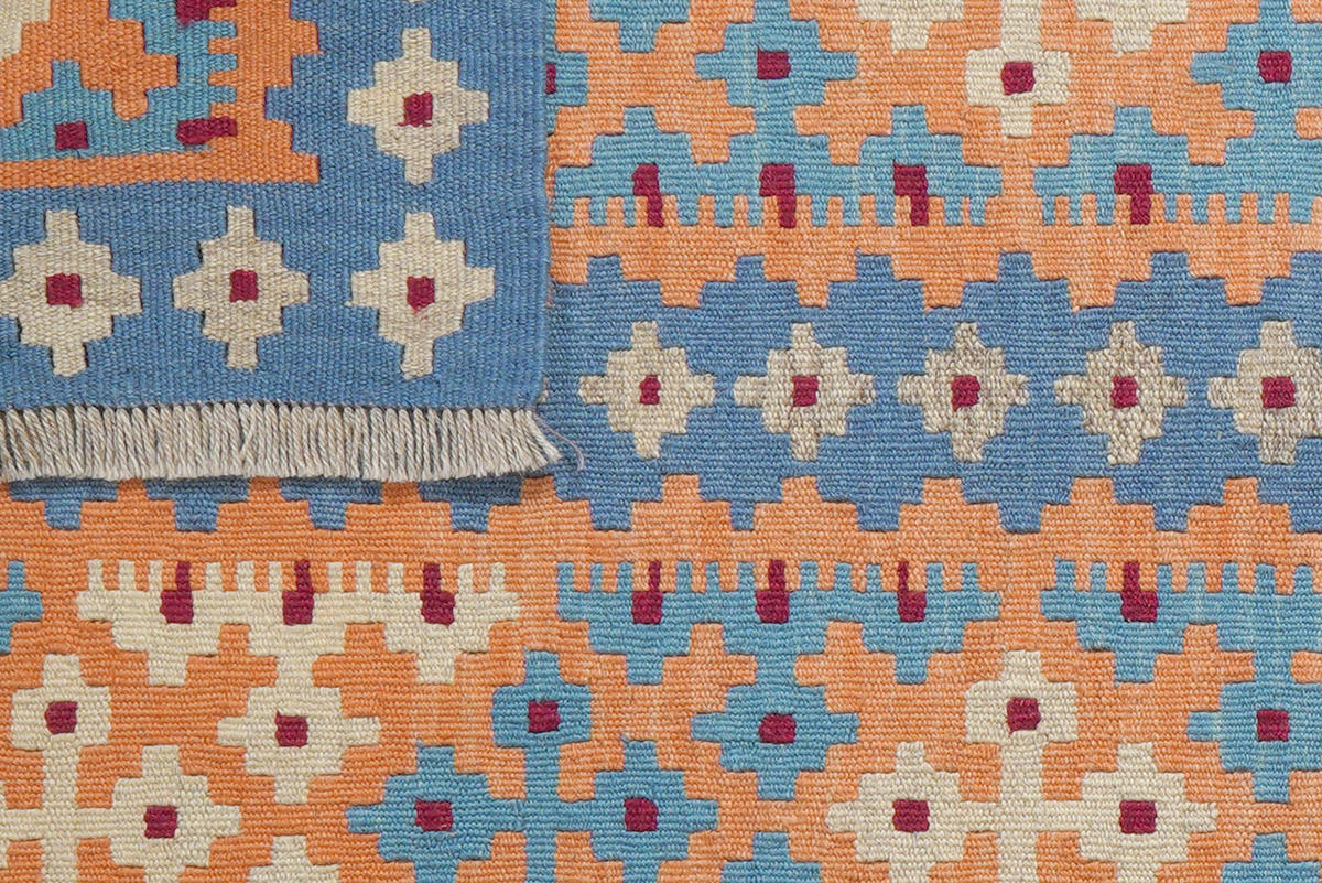 PersaTepp Teppich Kelim Gashgai blau B/H/L: ca. 84x1x134 cm Kelim Gashgai - orange/blau (134,00/84,00/1,00cm) - PersaTepp
