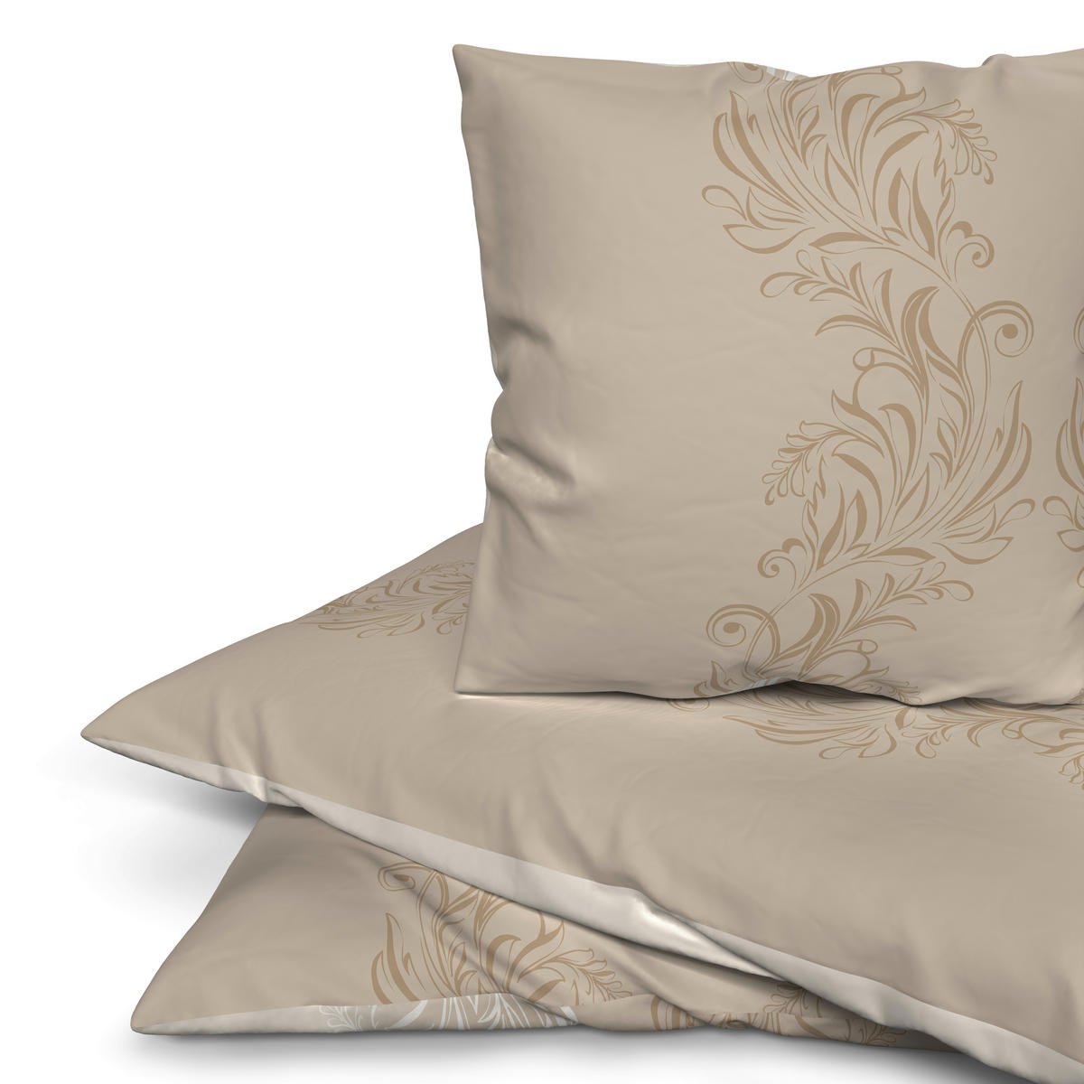 Baumwoll Bettwäsche Biber Bettwäsche_Biber_Catharina 155x220 - sand/taupe (155,00/220,00cm) - beau rêve