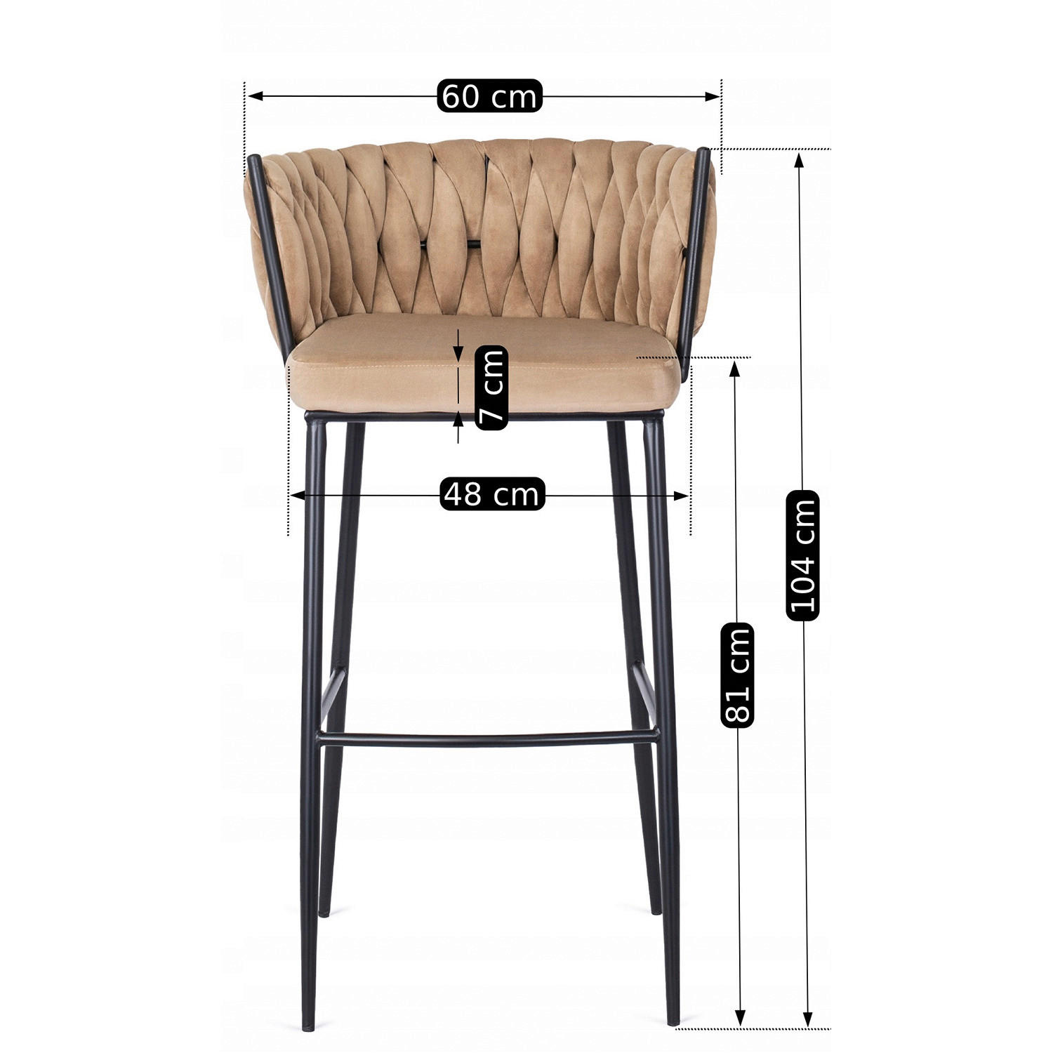 Barhocker FLORES beige Velourstoff B/H/T: ca. 60x104,5x56 cm FLORES - beige (60,00/104,50/56,00cm) - WIPMEB