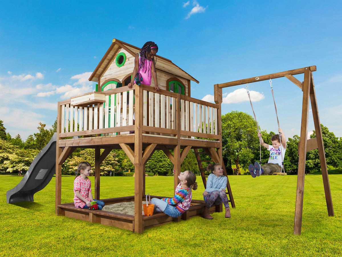AXI Spielhaus Liam braun B/H/L: ca. 541x291x277 cm Liam - braun/grün (277,00/541,00/291,00cm) - AXI