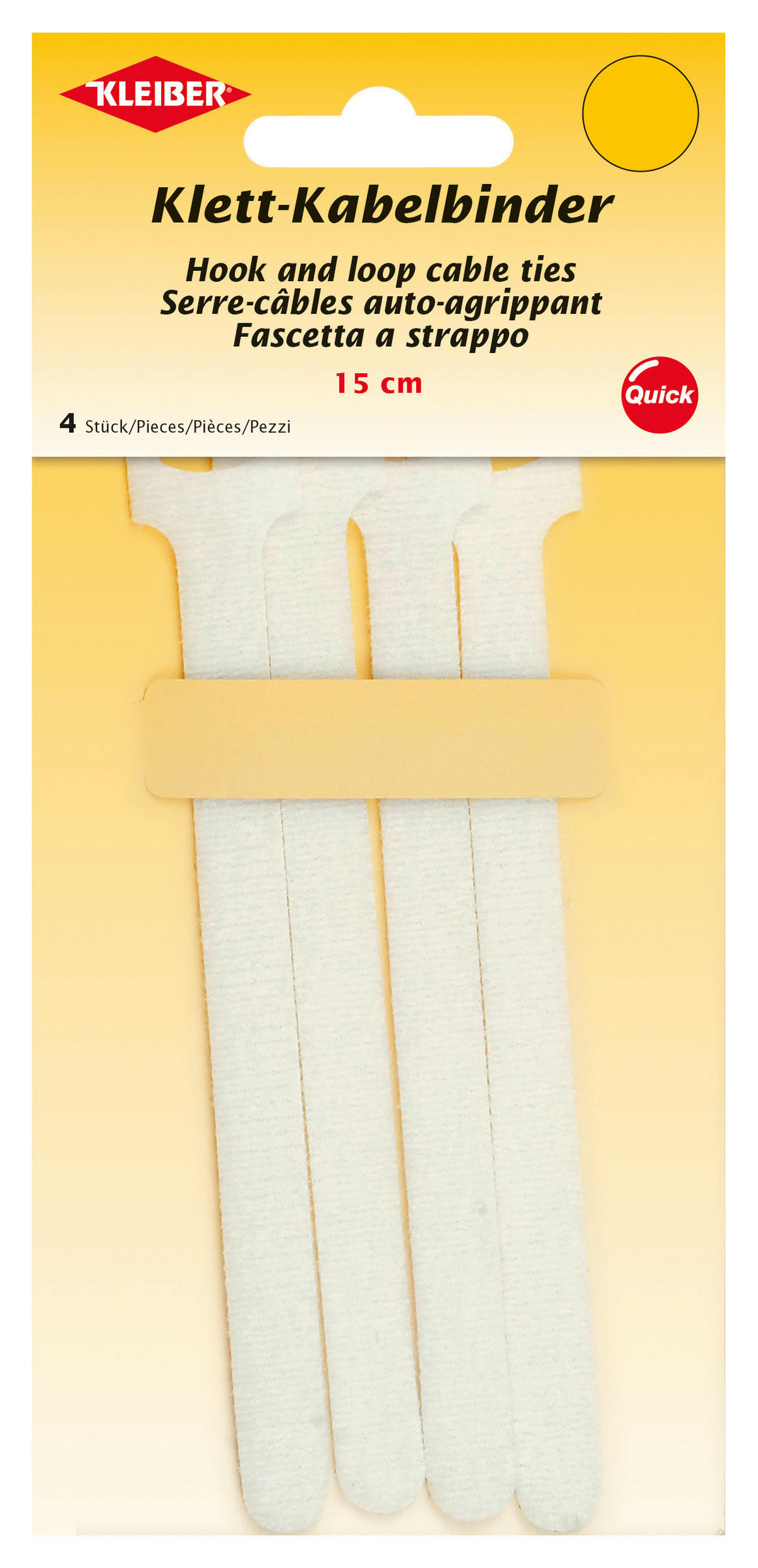 Kleiber Klett-Klebeband weiß L: ca. 15 cm 4 Packstücke Klett-Kabelbinder_4erPack - weiß (15,00cm) - Kleiber