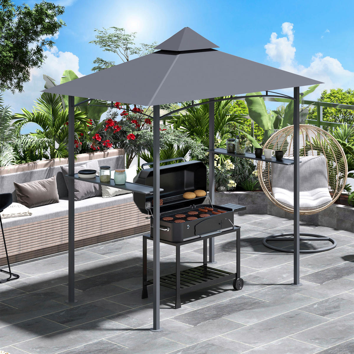 Outsunny Grillpavillon schwarz Stahl B/H/L: ca. 148x252x245 cm Grillpavillon - schwarz/grau (245,00/148,00/252,00cm) - Outsunny
