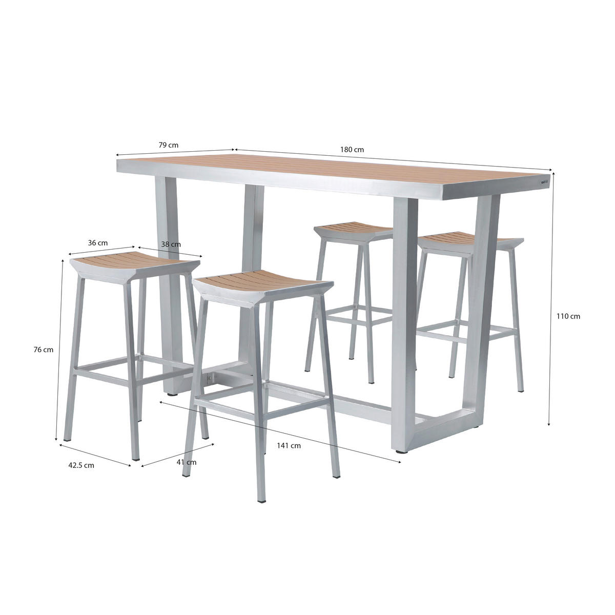 AXI Outdoor Living Gartensitzgruppe James grau Metall B/H/L: ca. 79x110x180 cm James - braun/grau (180,00/79,00/110,00cm) - AXI Outdoor Living