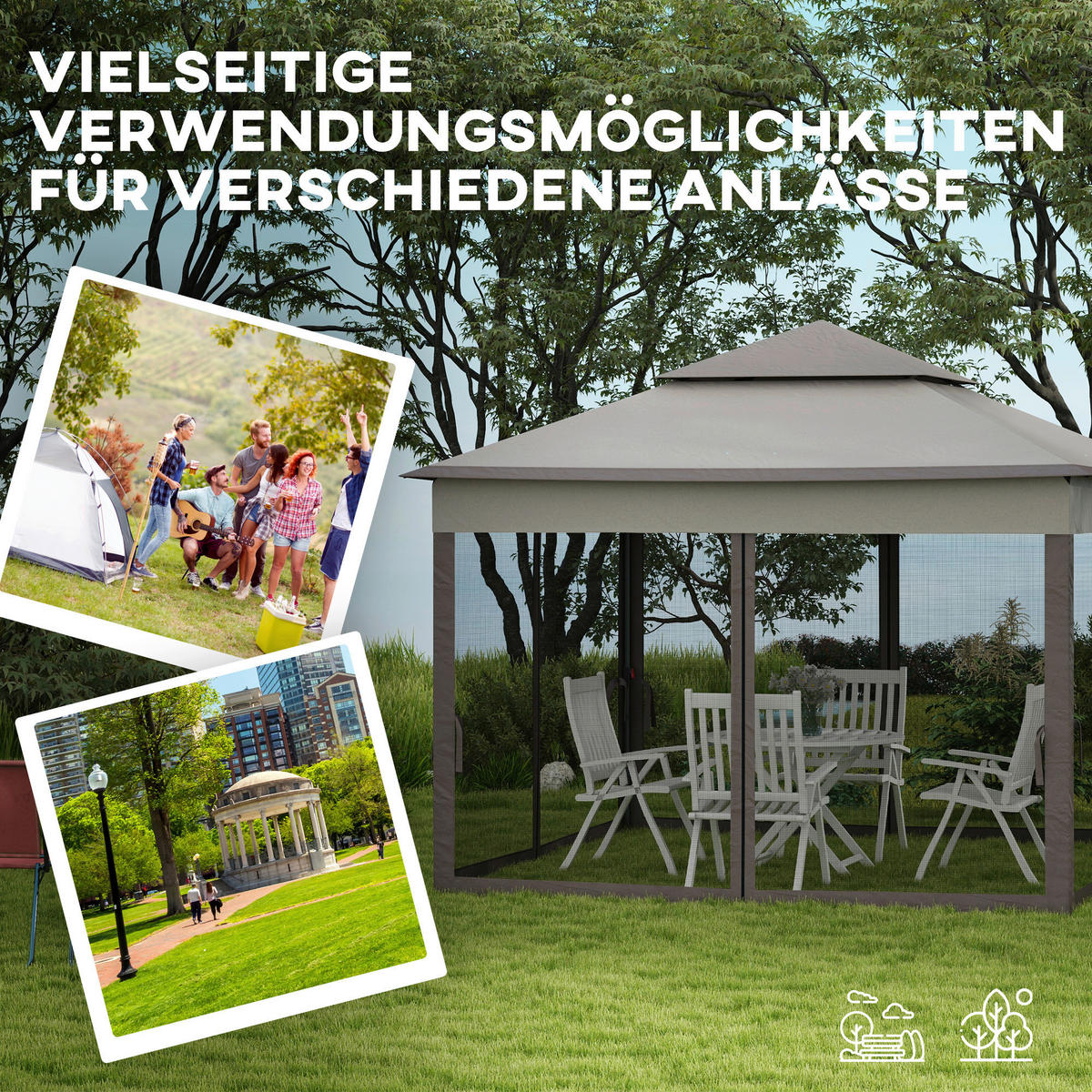 Outsunny Pavillon hellgrau Edelstahl B/H/L: ca. 325x325x270 cm Pavillon - hellgrau (270,00/325,00/325,00cm) - Outsunny