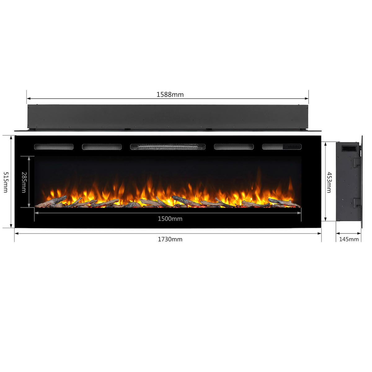 Balderia Einbaukamin Fiamma 68" schwarz Metall B/H/T: ca. 173x14,5x51,5 cm ca. 2000 W Elekt.-Kamin Fiamma 68" EF175D - schwarz (173,00/14,50/51,50cm) - Balderia