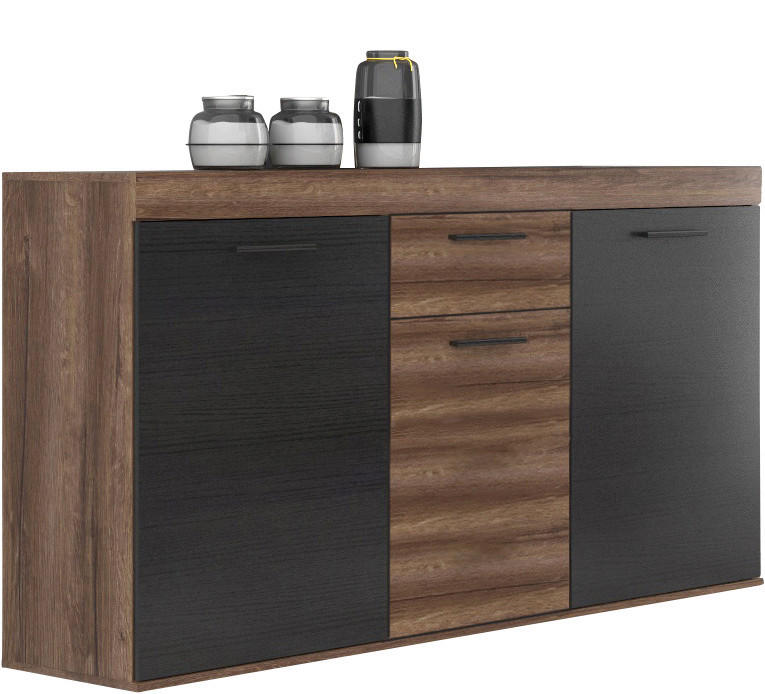 Sideboard Eiche Schlamm Nachbildung schwarz Eiche Nachbildung B/H/T: ca. 139,7x88,3x41,3 cm Valentin_Sideboard VTNK233-N09 - Eiche/schwarz (139,70/88,30/41,30cm)