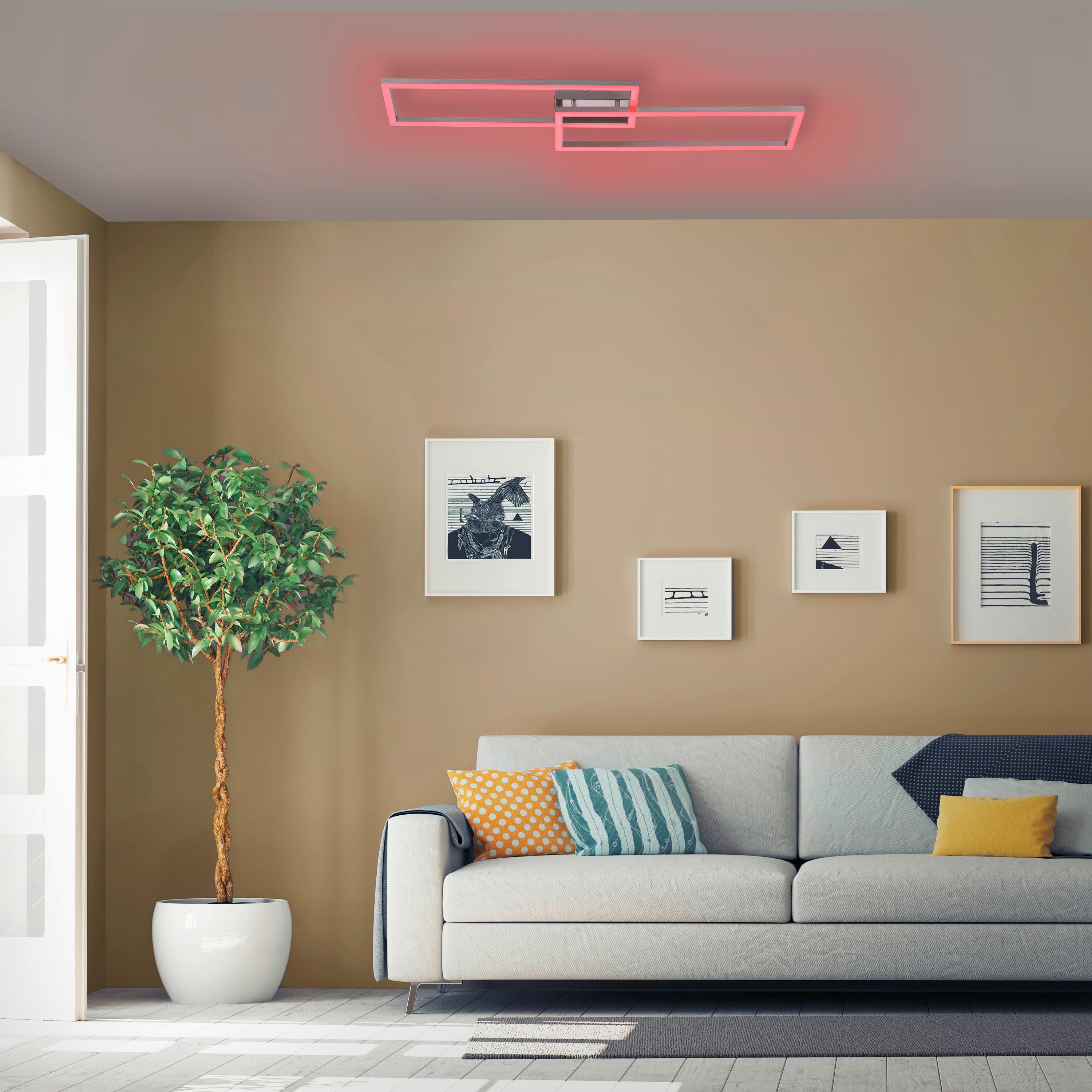 Just Light Smarte Deckenleuchte 16430-55 stahlfarbig weiß Metall Kunststoff B/H/L: ca. 26x8,5x110 cm LED-Deckenleuchte_Maxi - weiß/stahlfarbig (110,00/26,00/8,50cm) - Just Light