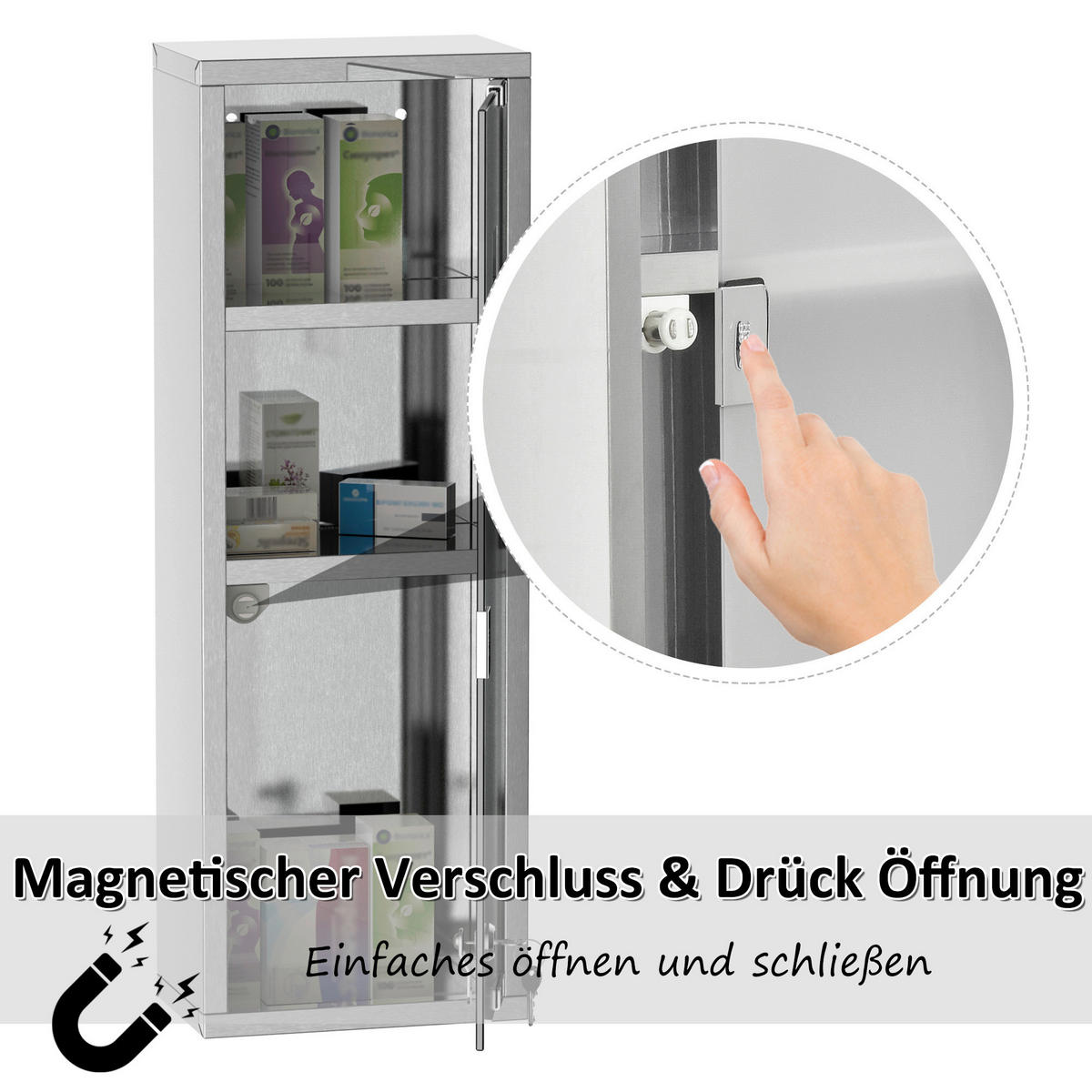 kleankin Medizinschrank silber Polypropylen B/H/L: ca. 12x20x58 cm Medizinschrank - silber (58,00/12,00/20,00cm) - kleankin