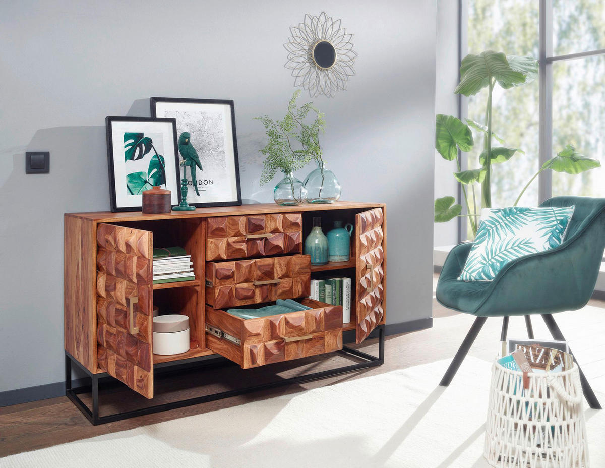 Sideboard rosenholz Nachbildung B/H/T: ca. 145x81x45 cm Sideboard - rosenholz (145,00/81,00/45,00cm) - Wohnling
