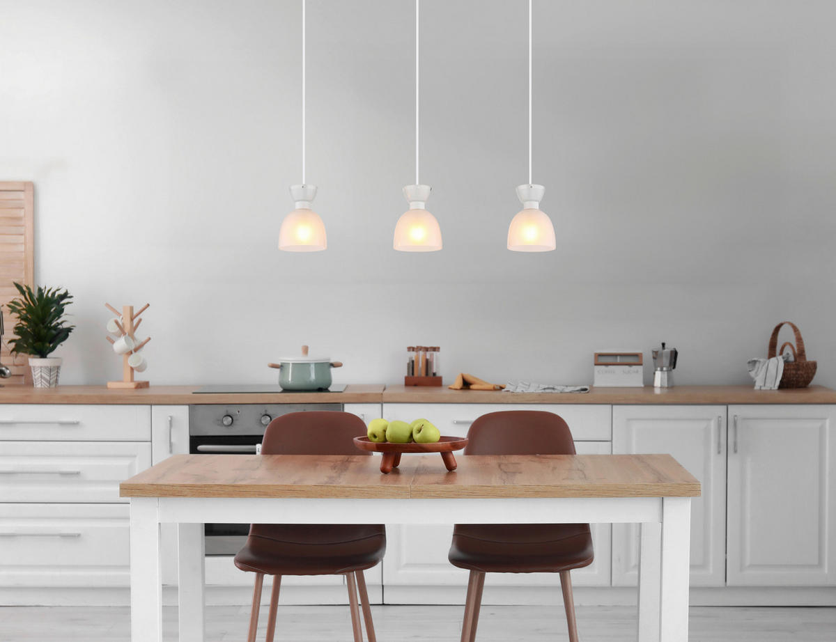 GLOBO Pendelleuchte Opal weiß Metall Glas B/H: ca. 65x120 cm E14 3 Brennstellen Massey - weiß/Opal (65,00/120,00cm) - GLOBO