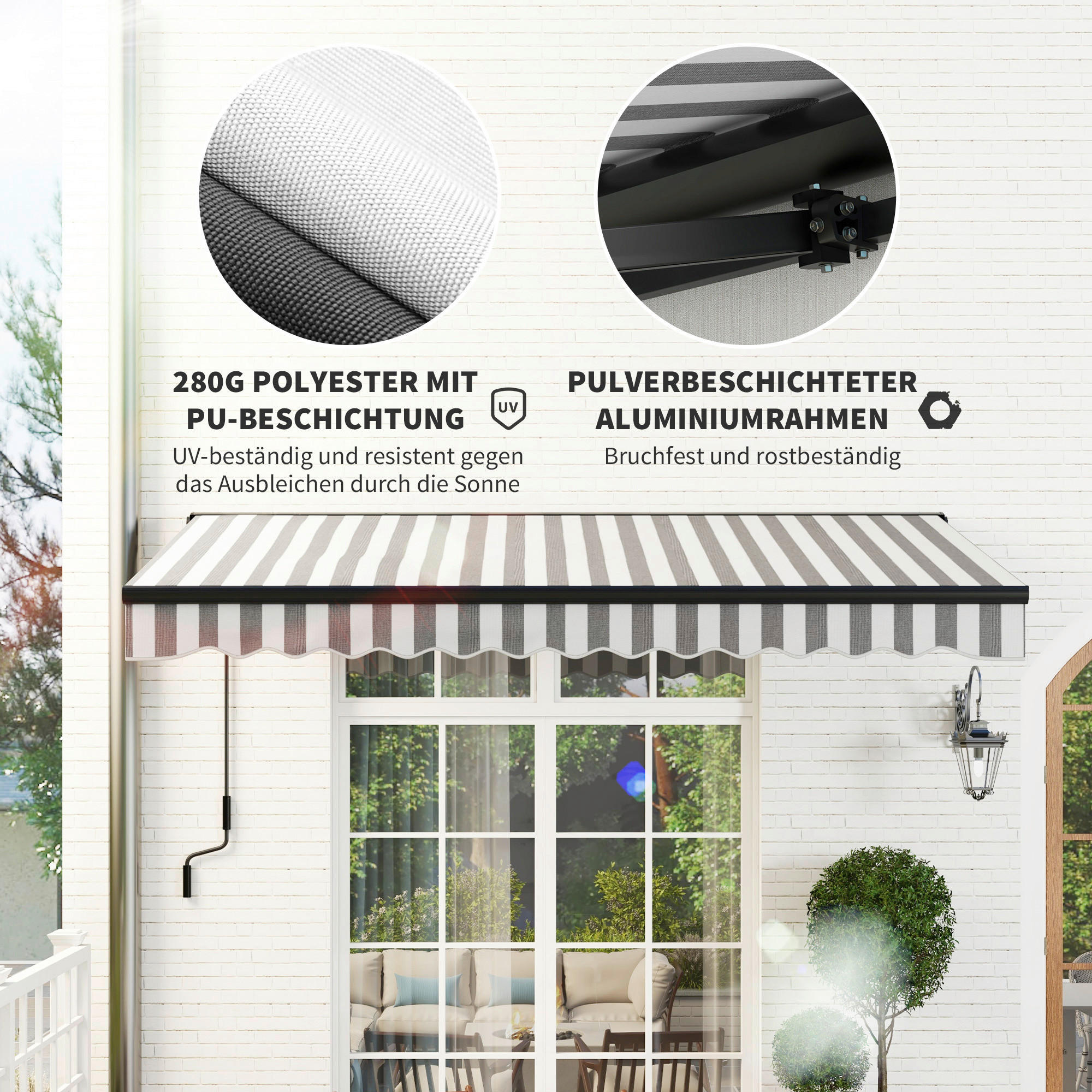 Thumbnail - Outsunny Gelenkarmmarkise weiß B/H/L: ca. 250x150x395 cm