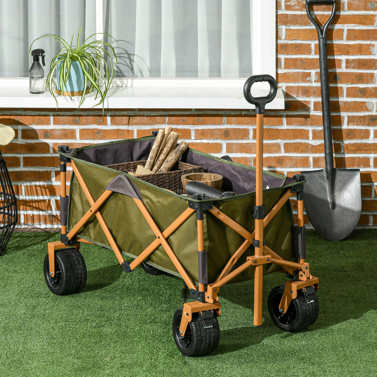 Outsunny Bollerwagen grün B/H/L: ca. 55x93x108 cm Bollerwagen - grün (108,00/55,00/93,00cm) - Outsunny