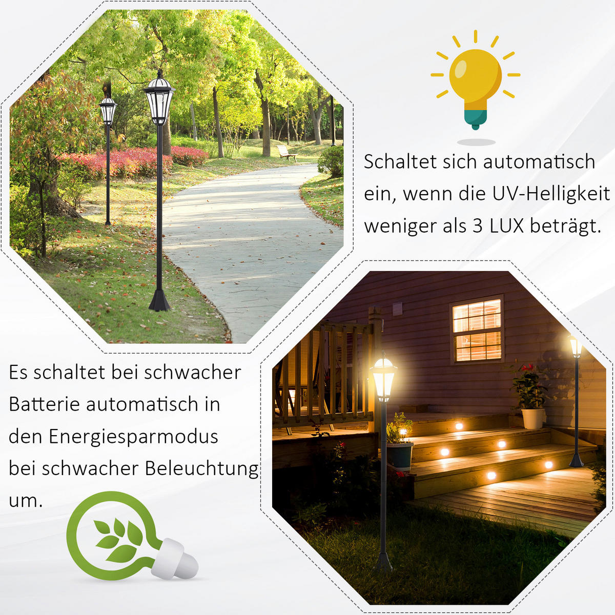 Gartenlaterne im 2er-Set schwarz Kunststoff H/D: ca. 129x18,5 cm Gartenlaterne im 2er-Set - schwarz (18,50/129,00cm) - Outsunny