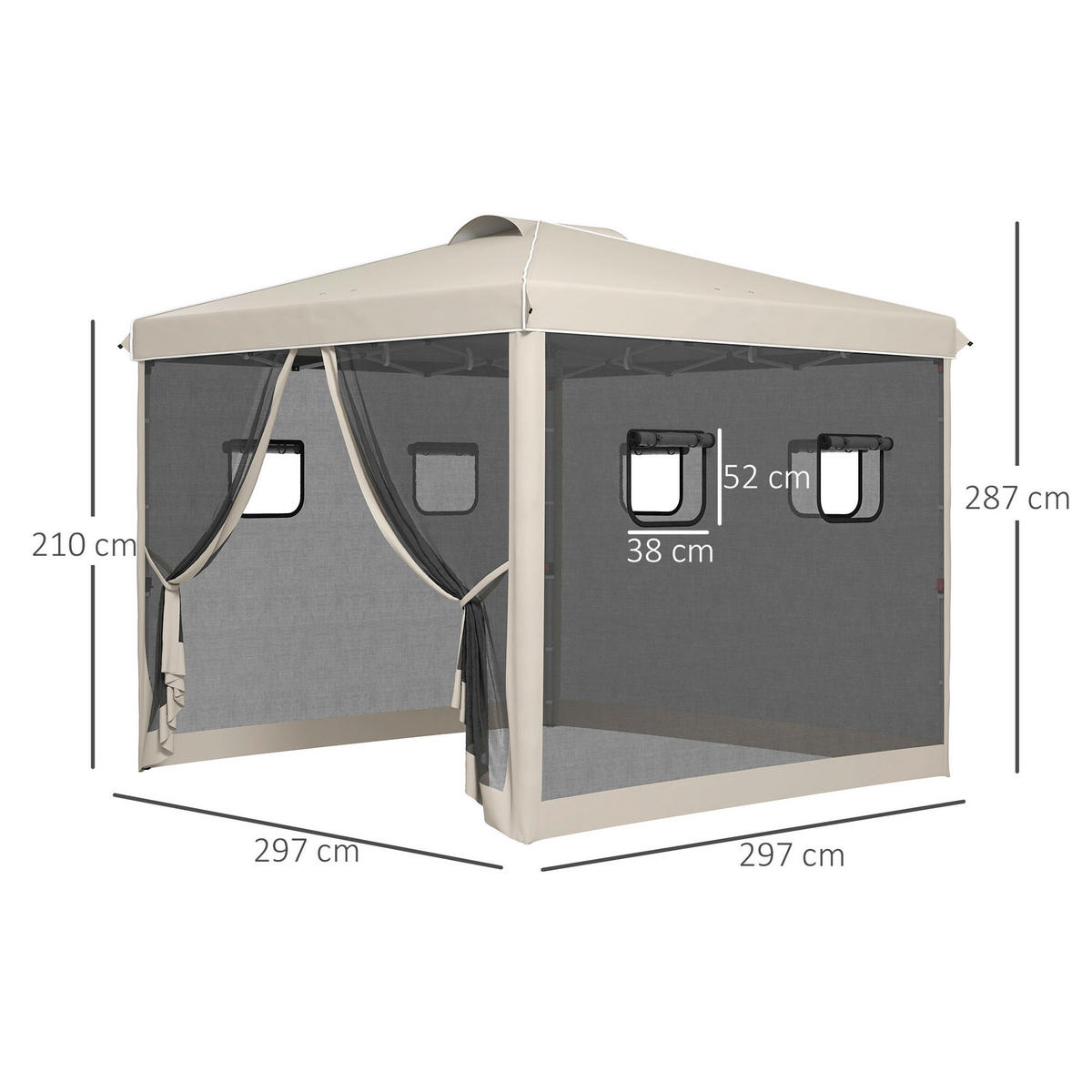 Outsunny Pavillon beige Polypropylen B/H/L: ca. 297x297x287 cm Pavillon - beige (287,00/297,00/297,00cm) - Outsunny