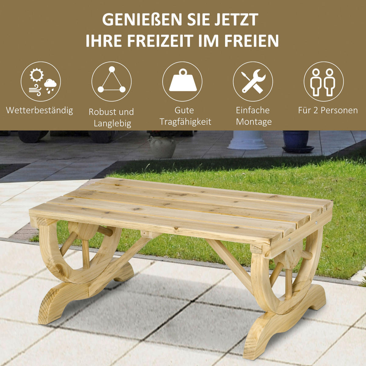 Outsunny Sitzbank natur Holz B/H/L: ca. 50x40x98 cm Sitzbank - natur (98,00/50,00/40,00cm) - Outsunny