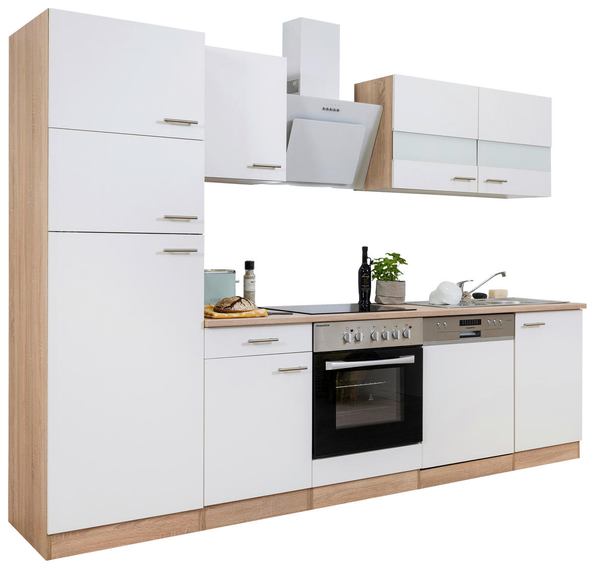 Respekta Küchenblock Economy weiß B/H/T: ca. 280x200x60 cm Economy - Eiche/weiß (280,00/200,00/60,00cm) - Respekta