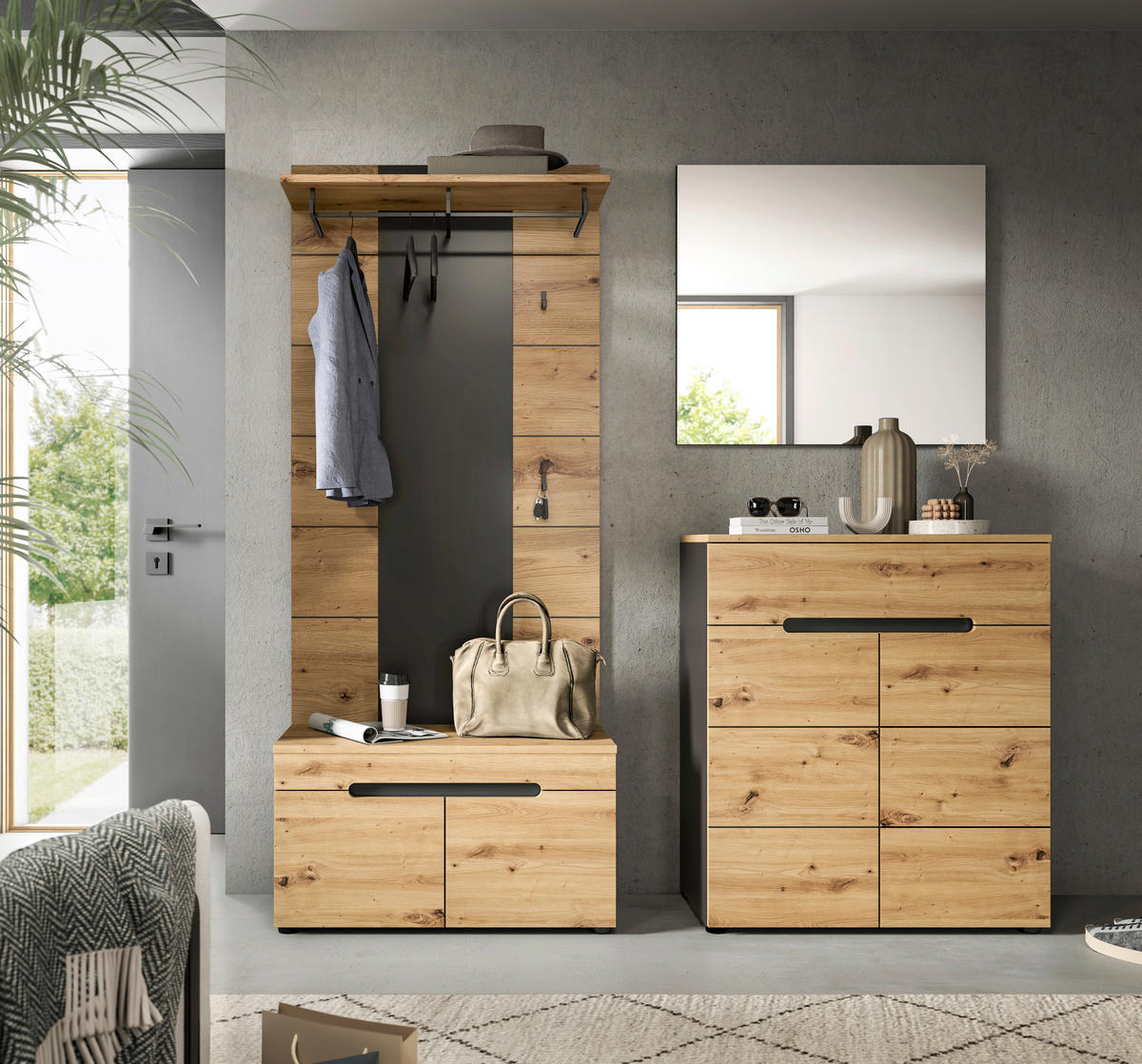 Garderobe Canu basaltgrau Nachbildung Artisan Nachbildung B/H/T: ca. 175x190x37 cm Canu - basaltgrau (175,00/190,00/37,00cm) - xonox.home