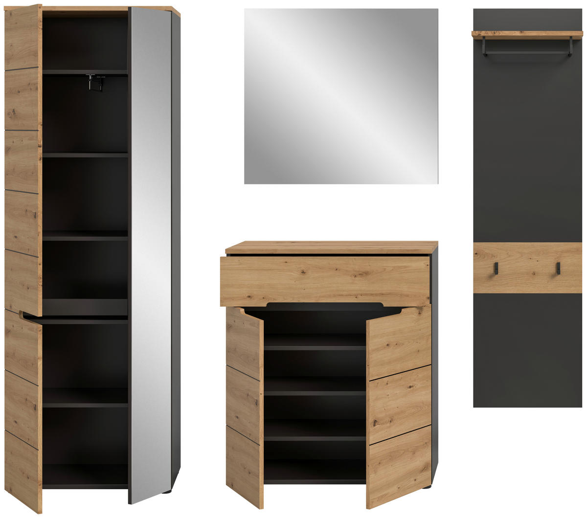 Garderobe Canu basaltgrau Nachbildung Artisan Nachbildung B/H/T: ca. 220x190x37 cm Canu - basaltgrau (220,00/190,00/37,00cm) - xonox.home