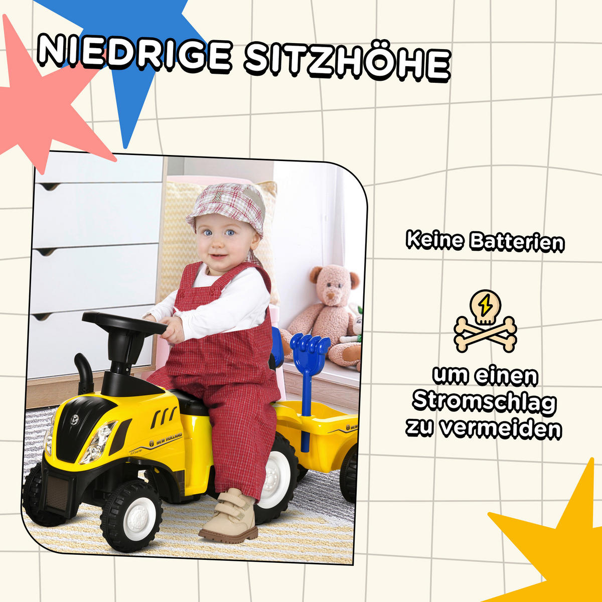 HOMCOM Rutschauto Tettraktor gelb B/H/L: ca. 29x91x44 cm Kinderfahrzeug - gelb (44,00/29,00/91,00cm) - HOMCOM