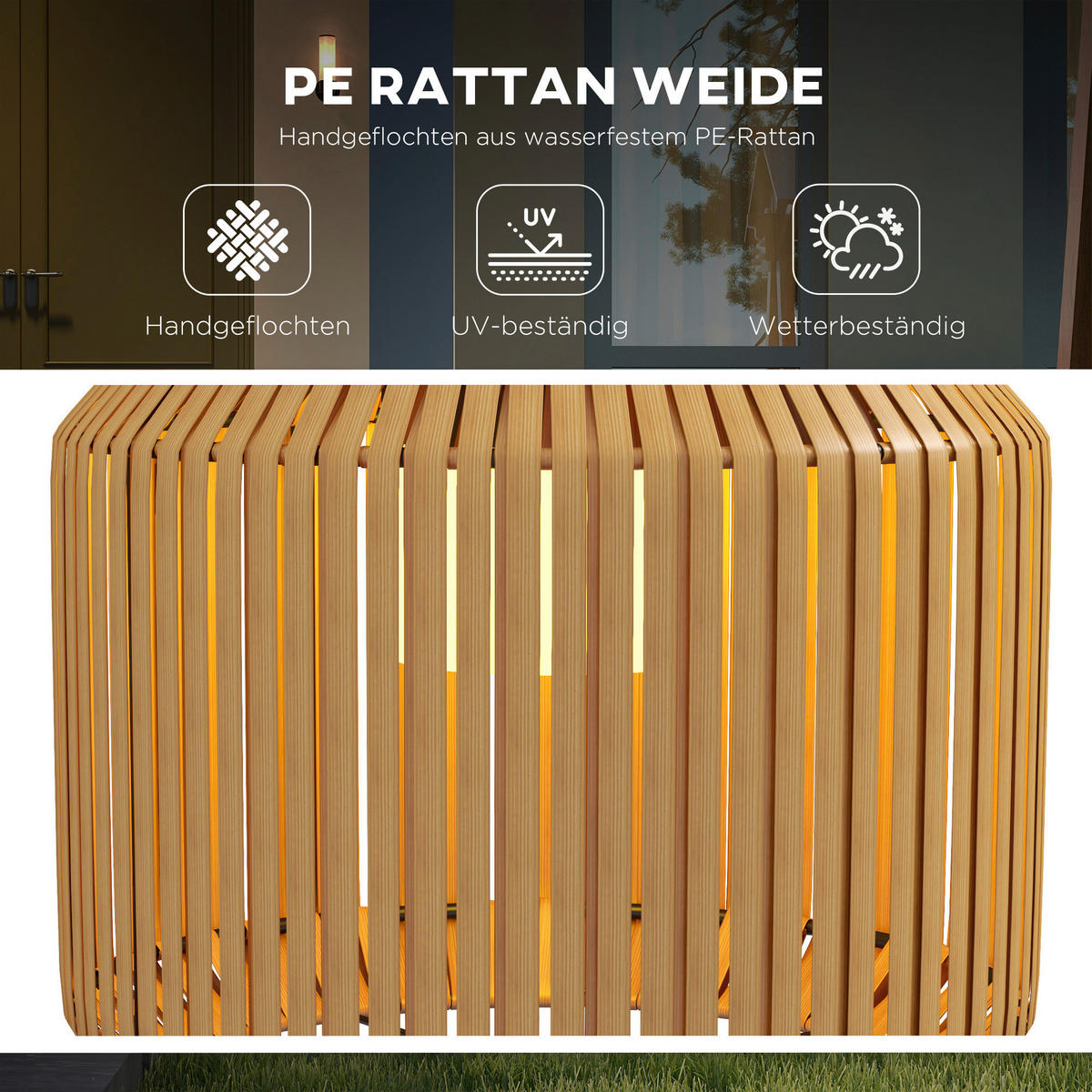 Solarleuchte 867-152V00YL gelb Edelstahl Polyrattan B/H/L: ca. 34x34x130 cm Rattan_Solarleuchte - gelb (130,00/34,00/34,00cm) - Outsunny