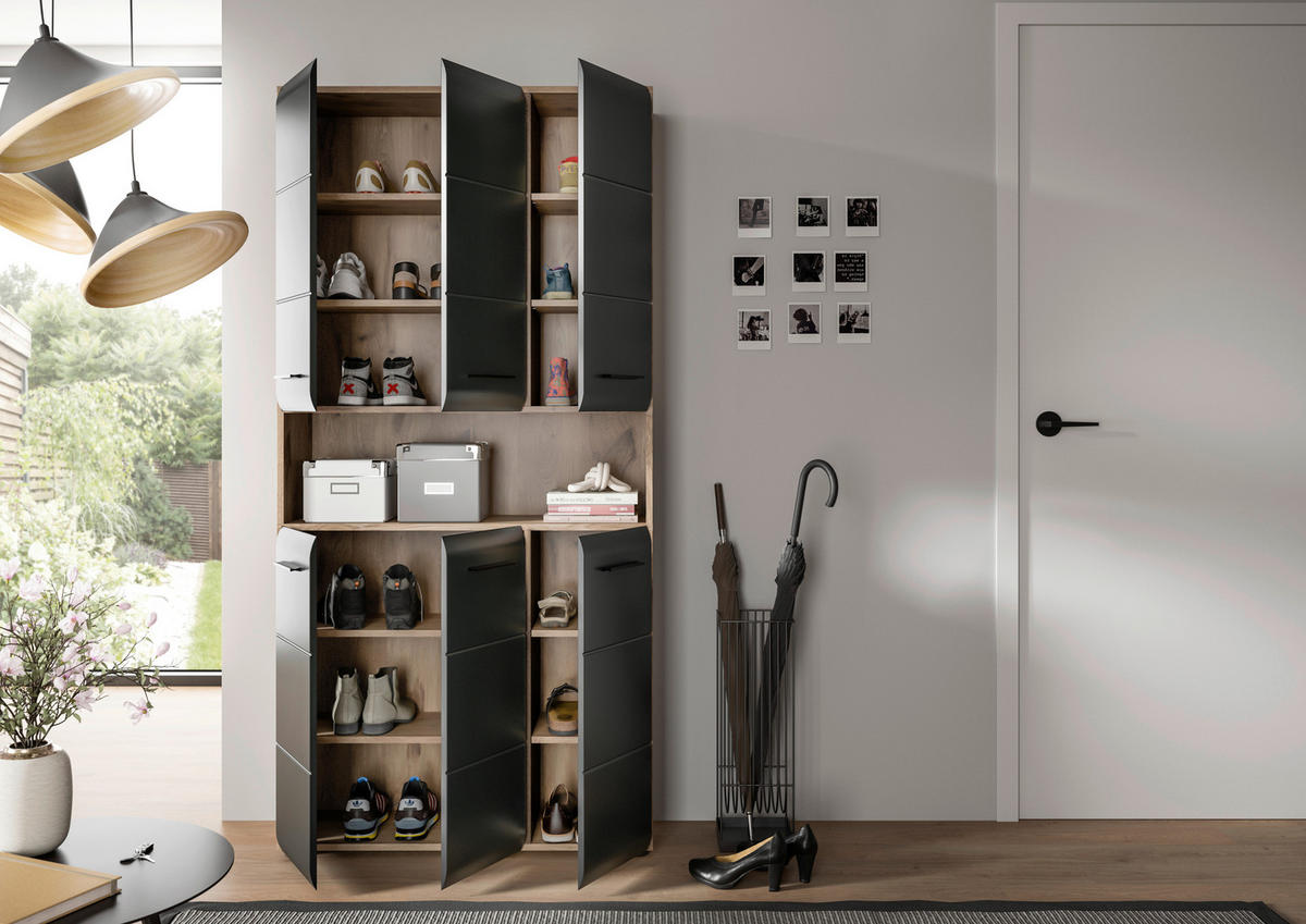 Mehrzweckschrank Ice Nox Oak Nachbildung schwarz matt B/H/T: ca. 90x185x30 cm Ice - schwarz (90,00/185,00/30,00cm) - xonox.home