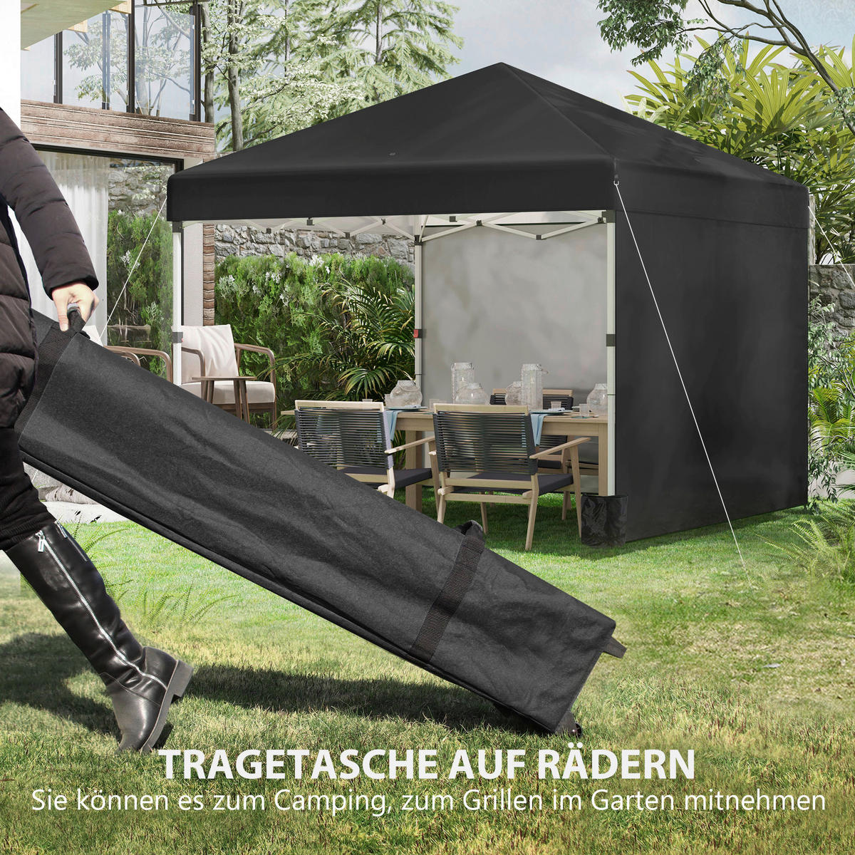 Outsunny Pavillon schwarz Polyester B/H/L: ca. 297x297x274 cm Faltpavillon - schwarz (274,00/297,00/297,00cm) - Outsunny