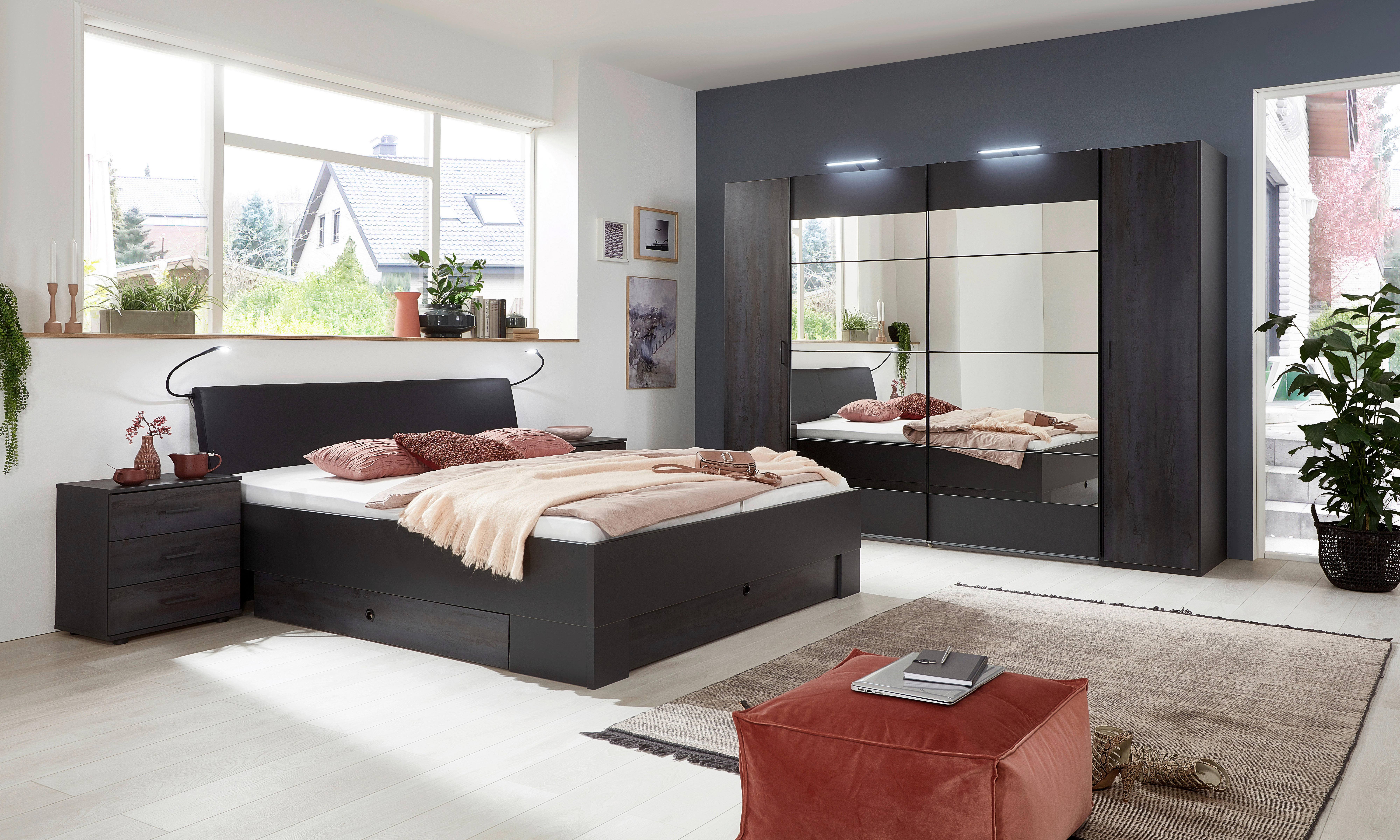 Bett Kopenhagen Digi-Steel Optik B/H/T: ca. 189x96x210 cm Kopenhagen - Graphit (189,00/96,00/210,00cm)