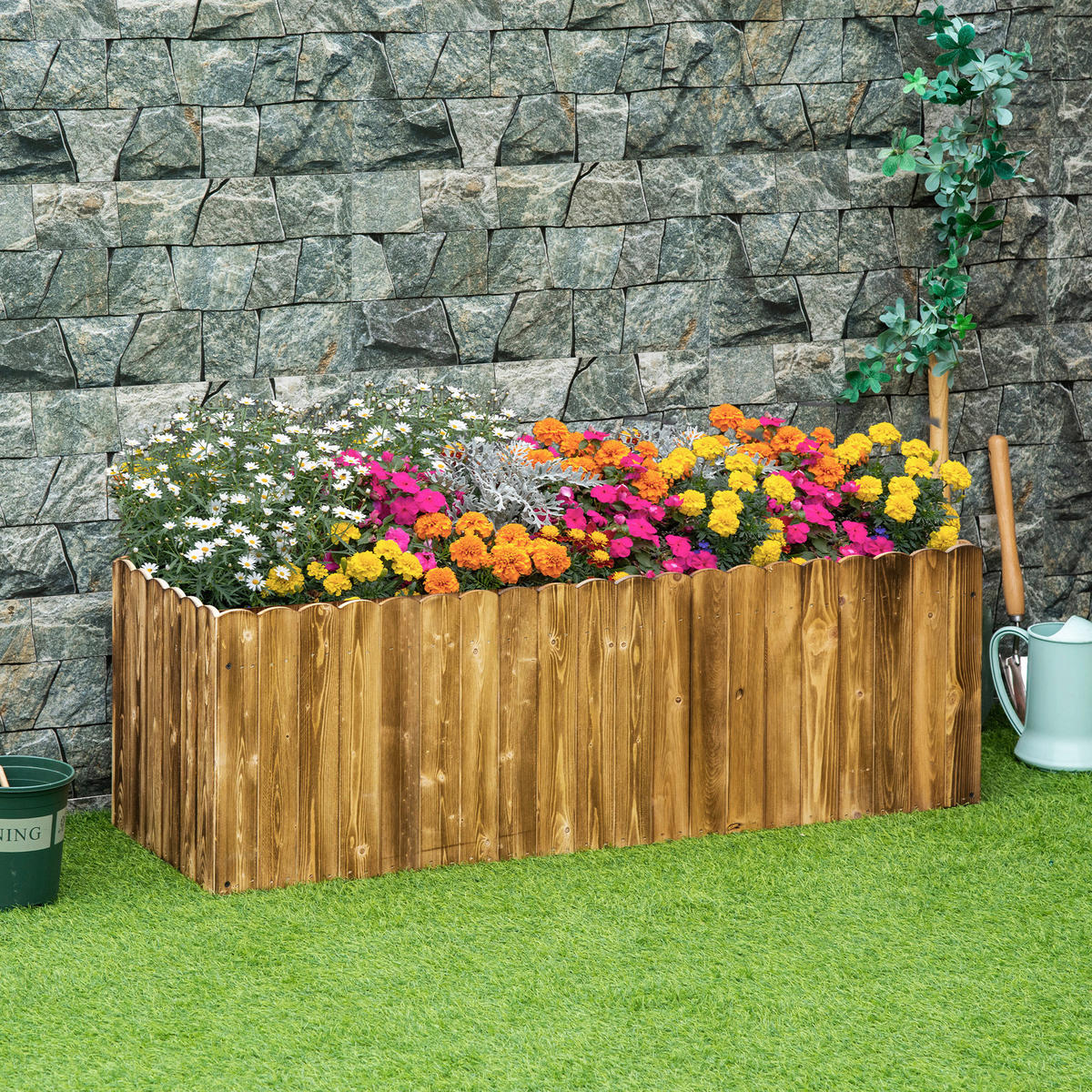 Outsunny Hochbeet mit Holzplatte natur Holz B/H/L: ca. 40x40x120 cm Hochbeet 845-108 - natur (120,00/40,00/40,00cm) - Outsunny