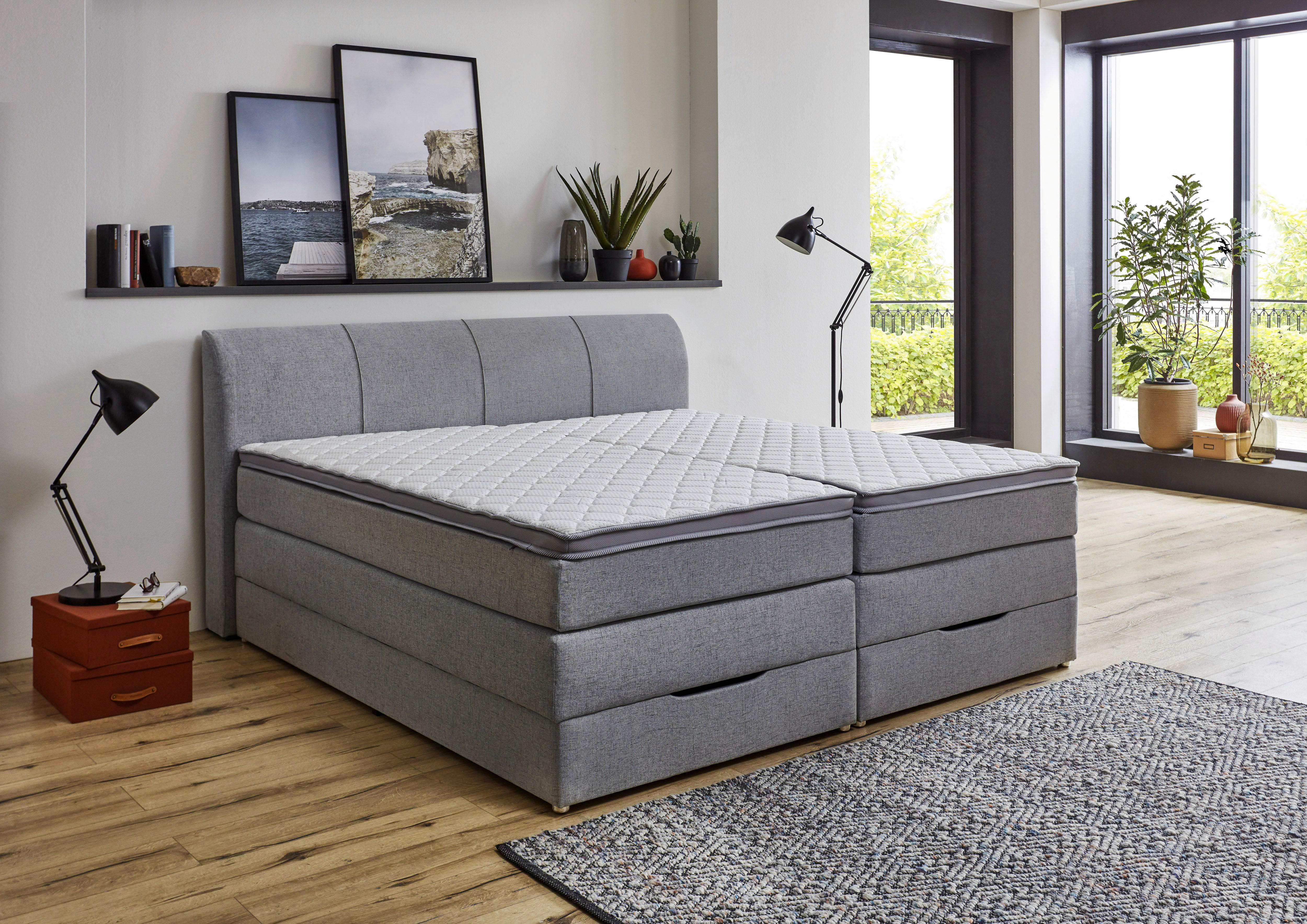 boxspringbett fire silbergrau liegefläche b/l: ca. 200x200 cm