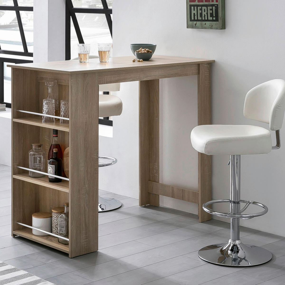 Bartisch Eiche Sonoma Nachbildung Holzwerkstoff B/H/T: ca. 120x107,5x60 cm Bartisch - Eiche (120,00/107,50/60,00cm) - Wohnling