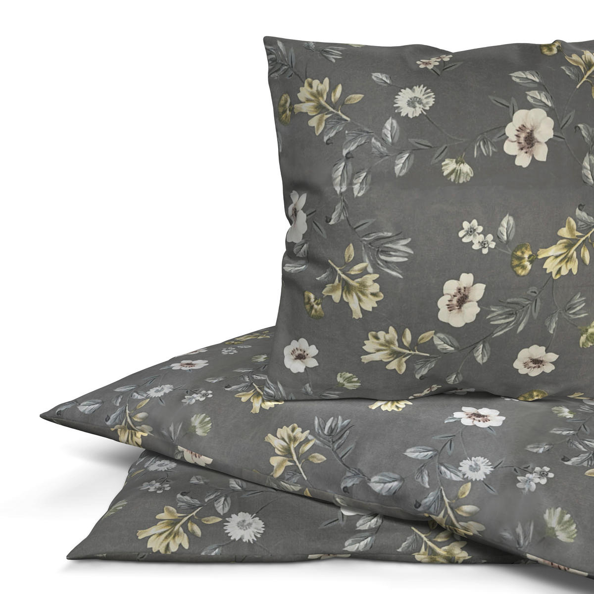 Microfaser Bettwäsche Bettwäsche_Microfaser Blumen - grau (135,00/200,00cm)