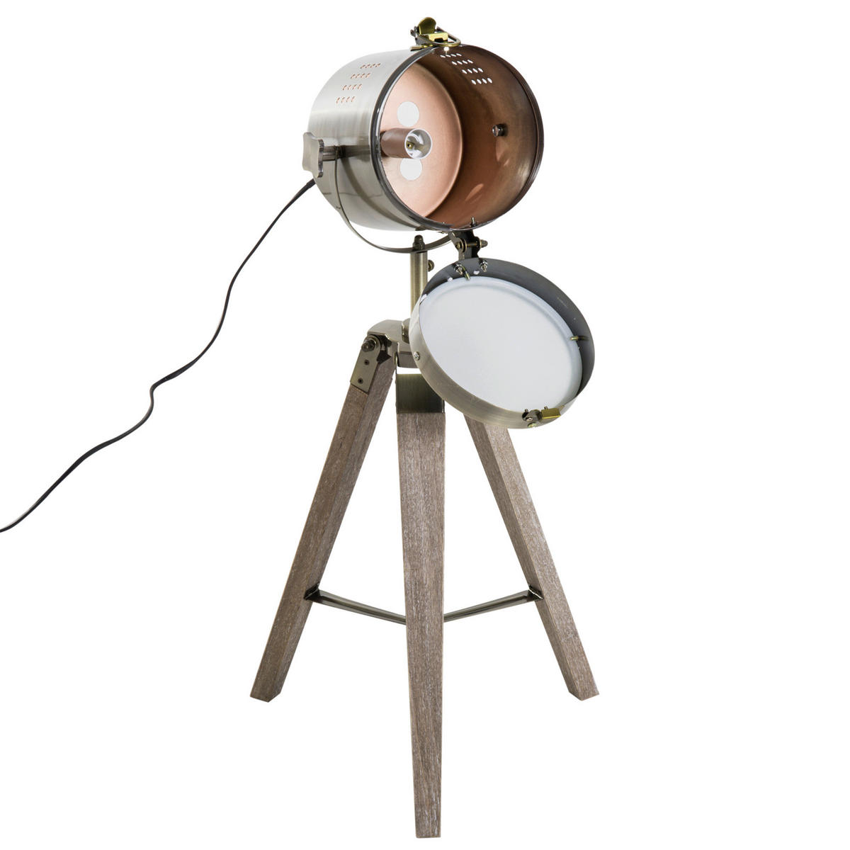 HOMCOM Scheinwerfer-Form natur bronze Holz Eisen B/H/T: ca. 33x65x33 cm 1 Brennstellen Scheinwerfer-Form - natur/bronze (33,00/65,00/33,00cm) - HOMCOM