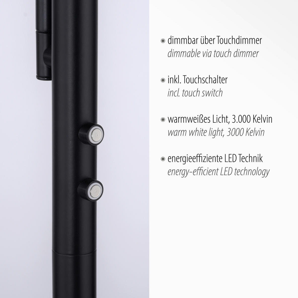 Just Light LED-Deckenfluter HANS 11710-18 schwarz Eisen Kunststoff B/H/T: ca. 25x190x25 cm 2 Brennstellen HANS - schwarz (25,00/190,00/25,00cm) - Just Light