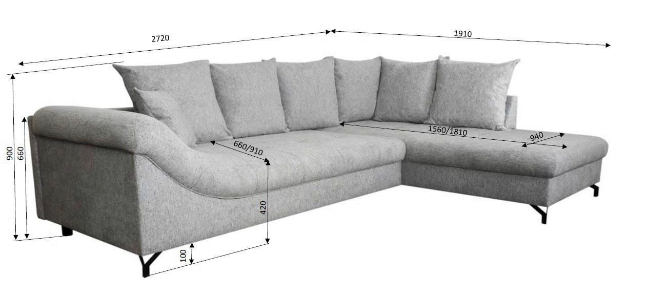 Polsterecke Orlean grau Polyester B/H/T: ca. 270x90x190 cm Orlean - schwarz/grau (270,00/90,00/190,00cm)