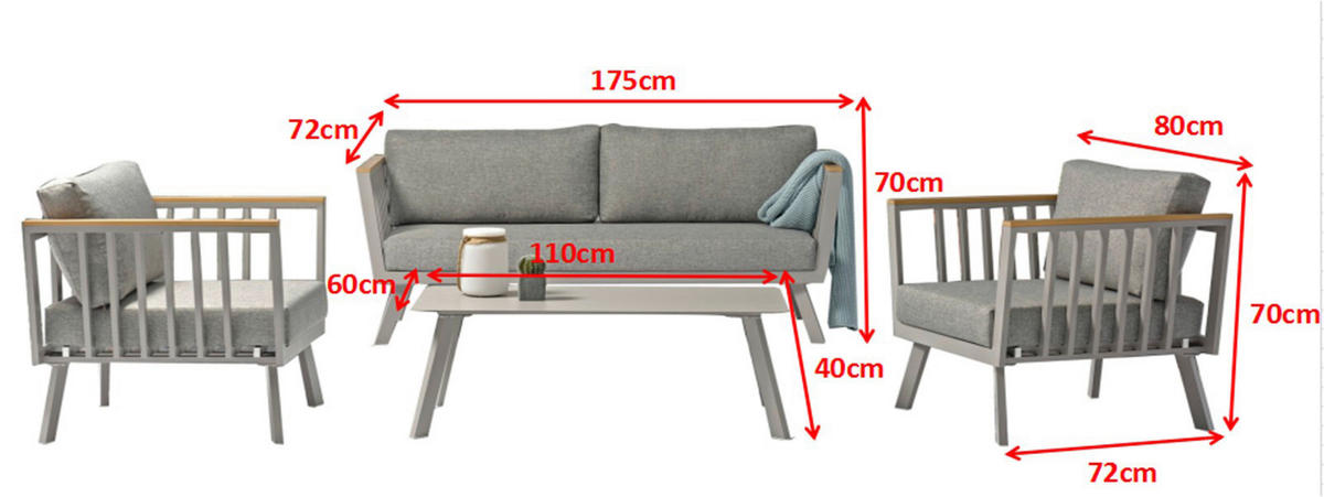 Acamp Loungeset Gondola grau Aluminium B/H/T: ca. 175x70x80 cm Gondola - grau (175,00/70,00/80,00cm) - Acamp