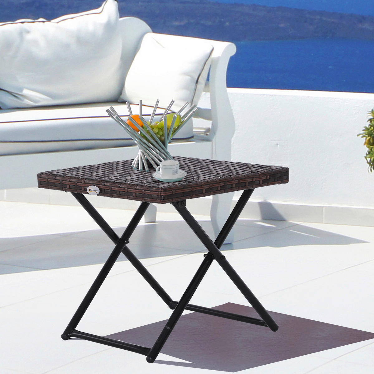 Outsunny Gartentisch braun Metall B/H/L: ca. 40x40x40 cm Polyrattan_Gartentisch - braun (40,00/40,00/40,00cm) - Outsunny