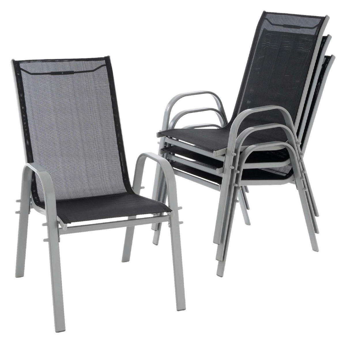 VCM Stapelsessel 4er Set schwarz Textilene B/H/T: ca. 55x93x58 cm 4er Set - hellgrau/schwarz (55,00/93,00/58,00cm) - VCM
