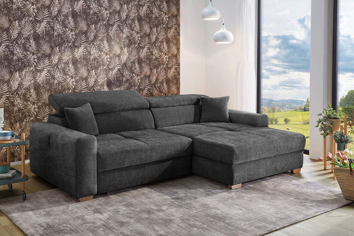 Ecksofa dunkelgrau Flachgewebe B/H/T: ca. 277x109x187 cm Slider_Ecksofa - Eiche/dunkelgrau (277,00/109,00/187,00cm)