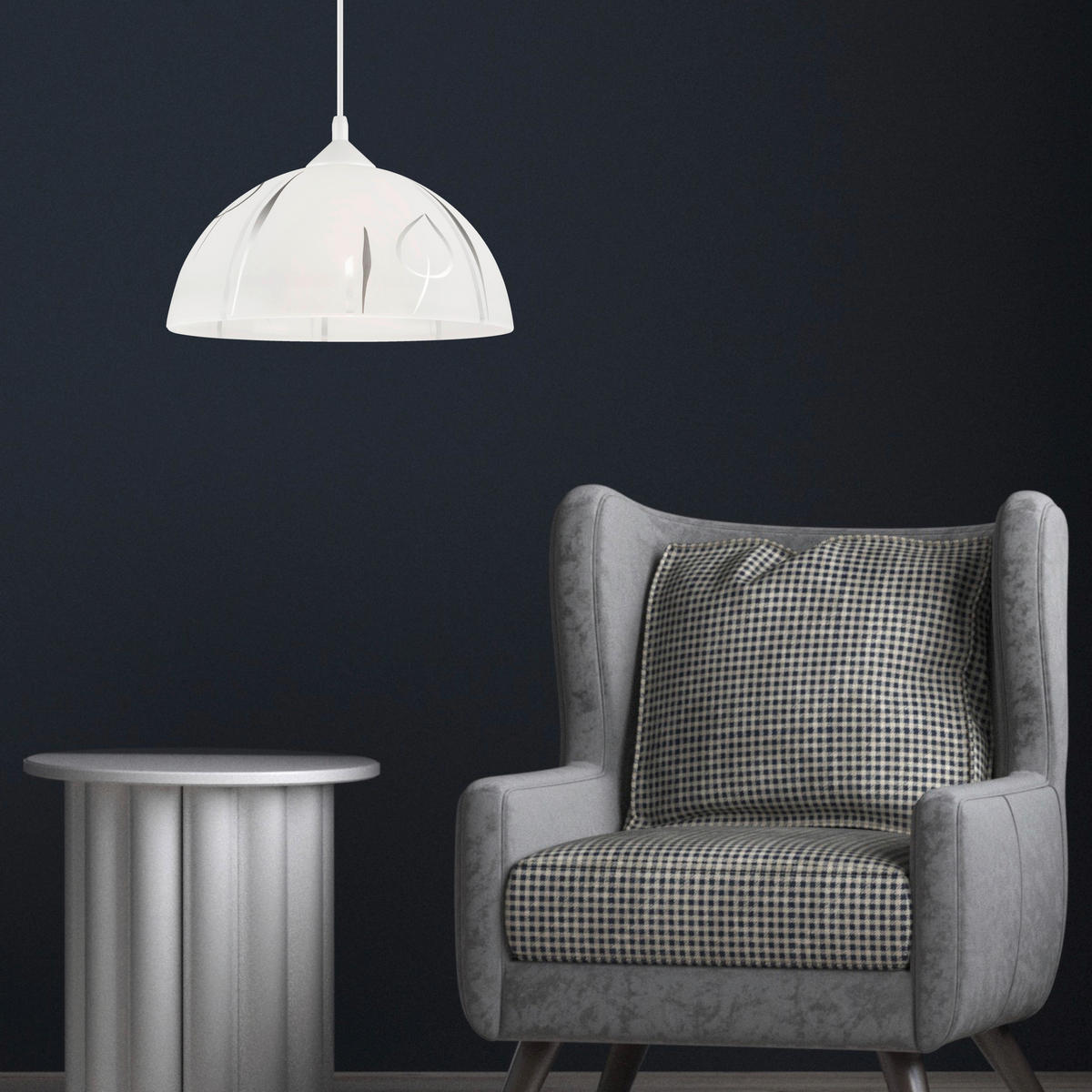Lamkur Pendelleuchte MARCY 28057 silber Glas H/L: ca. 70x30 cm E27 1 Brennstellen Marcy - silber (30,00cm) - Lamkur